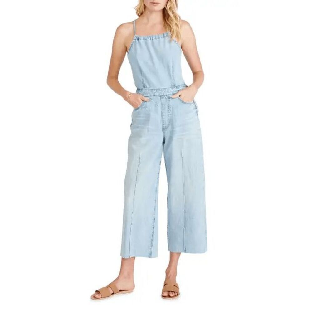 Etica Light Blue Denim Wide-Leg Cropped Jumpsuit